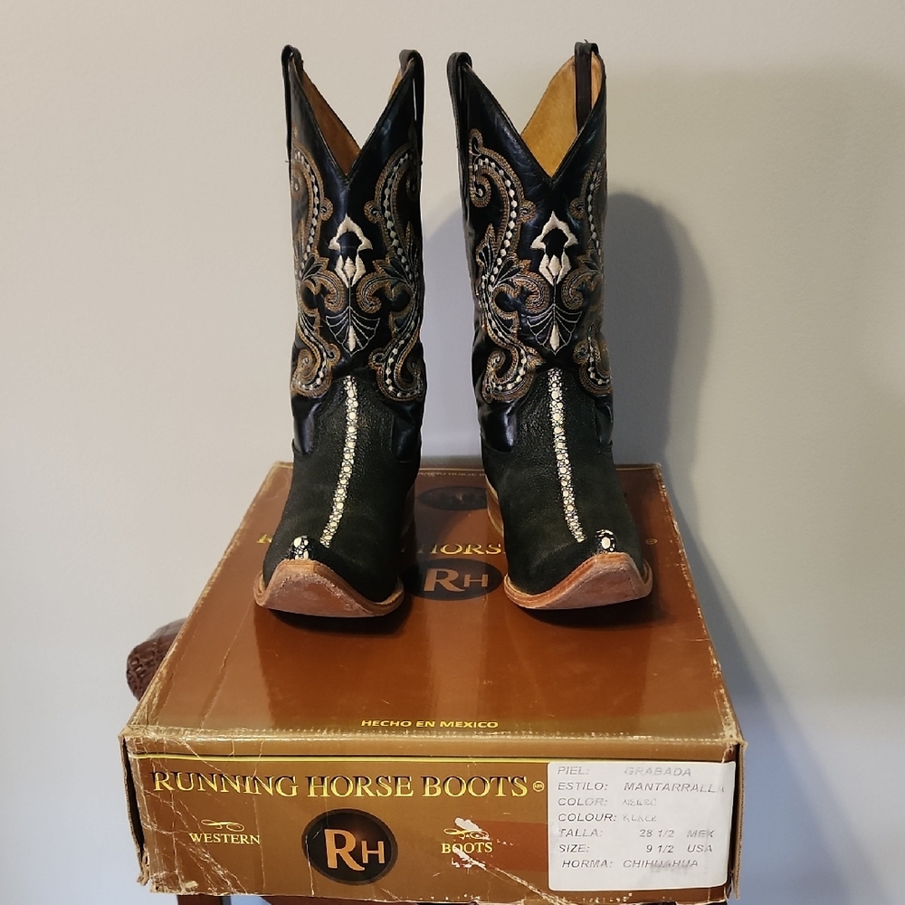 MENS, MANTARAY, Running Horse, Black, Western Boots